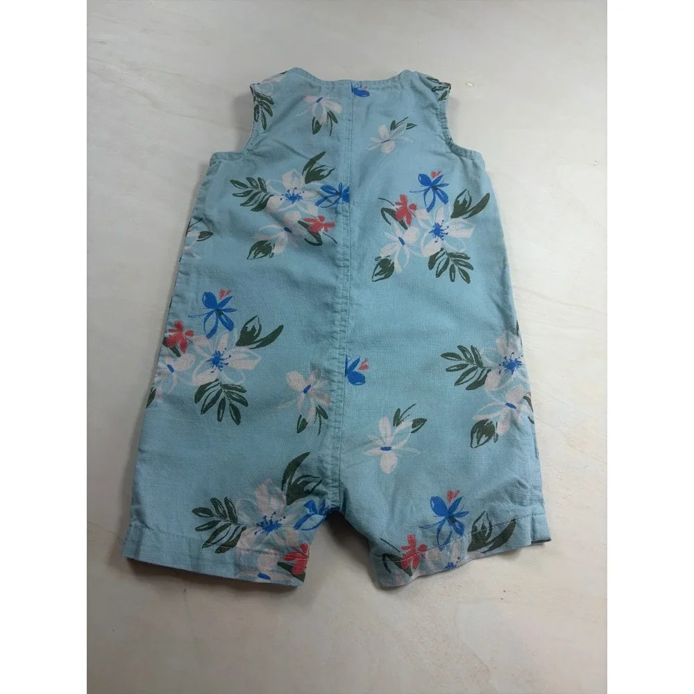 Carters Baby Boy Blue Tropical Floral Cotton Romper Sleeveless 18M